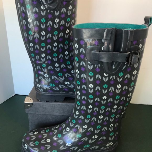 Capelli New York Gray With Tulips Rain Boots - Picture 1 of 8